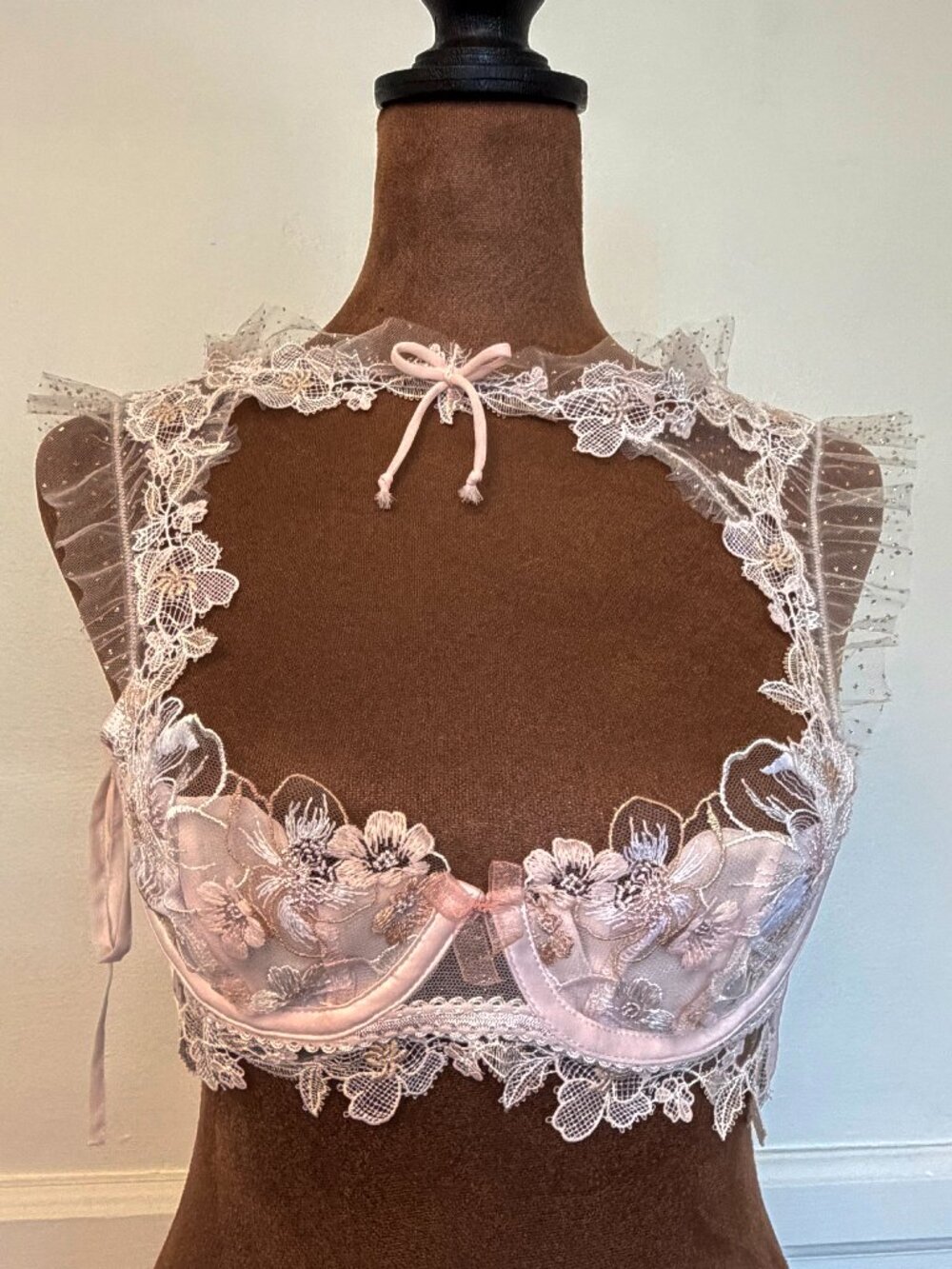 NWT For Love & Lemons Pink Floral Ruffle Underwire Bra 32A